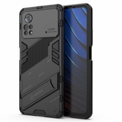   RMPACK Xiaomi Poco X4 Pro 5G Tok Ütésállókivitel Kitámasztható PC + TPU 2in1 Anti-Drop Series Kameralencse védelemmel Fekete