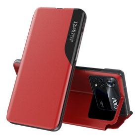   RMPACK Xiaomi Poco X4 Pro 5G Notesz Tok Ablakos View Window Series Kitámasztható Piros