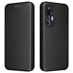   RMPACK Xiaomi 12T Pro / 12T Notesz Tok Karbon Mintázattal - Kitámasztható Carbon Style Series Fekete