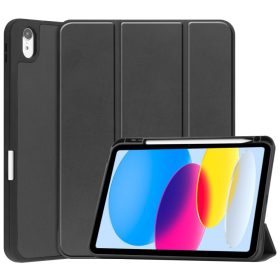   RMPACK iPad 10.9 (2022) Notesz Tok Tri-Fold Series Kitámasztható AutoWakeUp Funkcióval + Ceruza Tartóval Fekete