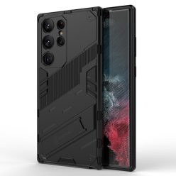   RMPACK Samsung Galaxy S23 Ultra Tok Ütésállókivitel Kitámasztható PC + TPU 2in1 Anti-Drop Series Kameralencse védelemmel Fekete