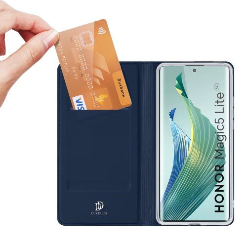 RMPACK Honor Magic5 Lite 5G Notesz Tok Mágneses DUX DUCIS Skin Pro Series Kitámasztható Kártyatartóval Sötétkék