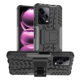   RMPACK Xiaomi Redmi Note 12 Pro 5G Ütésálló Tok Kitámasztható 2in1 Tyre Hybrid Fekete