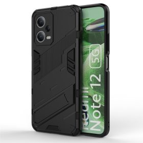   RMPACK Xiaomi Redmi Note 12 5G Tok Ütésállókivitel Kitámasztható PC + TPU 2in1 Anti-Drop Series Kameralencse védelemmel Fekete