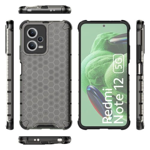 RMPACK Xiaomi Redmi Note 12 5G Szilikon Tok 2in1 HoneyComb Series Ütésállókivitel Shockproof Fekete