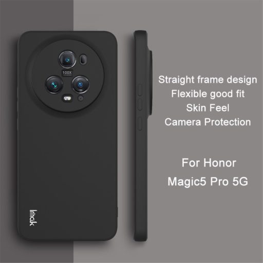 RMPACK Honor Magic5 Pro 5G Szilikon Tok Ütésállókivitel IMAK UC-4 Kamera Lencse Védő Kerettel Drop-Proof Fekete