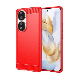   RMPACK Honor 90 5G Szilikon Tok Ütésállókivitel Karbon Mintázattal Piros