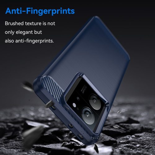 RMPACK Xiaomi 13T 5G / 13T Pro 5G Szilikon Tok Ütésállókivitel Karbon Mintázattal Sötétkék