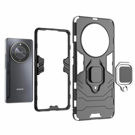 RMPACK Honor Magic6 Lite 5G Védőtok Ring Guard Gyűrűs 2in1 Tok Ütésálló - Kitámasztható TPU Hybrid Fekete