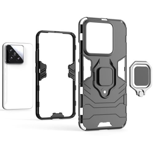 RMPACK Xiaomi 14 Védőtok Ring Guard Gyűrűs 2in1 Tok Ütésálló - Kitámasztható TPU Hybrid Fekete