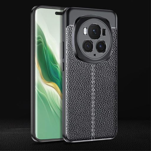 RMPACK Honor Magic6 Pro 5G Szilikon Tok Bőrmintázattal TPU Prémium Fekete