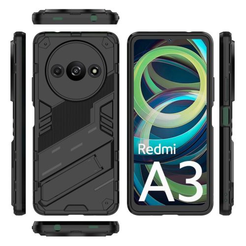 RMPACK Xiaomi Redmi A3 Tok Ütésállókivitel Kitámasztható PC + TPU 2in1 Anti-Drop Series Kameralencse védelemmel Fekete
