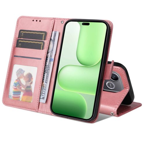 RMPACK Honor 600 Lite 5G Notesz Tok Business Series Kitámasztható Kártyatartóval Rózsaarany